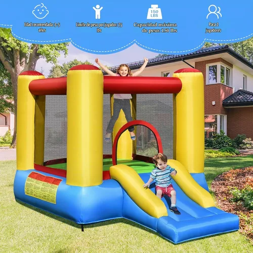 Vista 4 de OLAKIDS Castillo inflable para rebotar, castillo de salto con tobogán, área de rebote, malla de poliéster, borde de baloncesto, casa hinchable