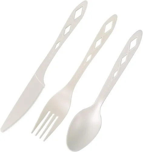 Vista 7 de Tenedores desechables CPLA 100% compostables (paquete de 100). Juego de cubiertos no plásticos. Cubiertos ecológicos, cubiertos blancos, utensilios