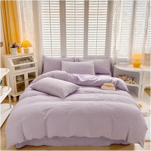 Vista 3 de Juego de ropa de cama reversible suave doble con sábanas, cómodo y transpirable, ropa de cama Blanco