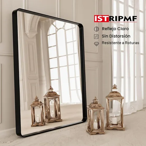 Vista 4 de Espejo de Baño Negro de 22 x 30 Pulgadas, Espejo de Pared Rectangular para Baño, Espejo con Esquinas Redondeadas y Marco de Metal Negro Mate