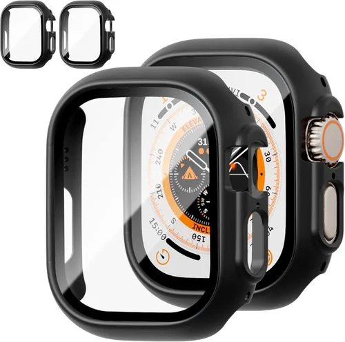 Vista 40 de JZK - 2 fundas con protector de pantalla de vidrio templado para Apple Watch Series 3/2/1 de 38 mm, ultradelgadas, de cobertura completa Negro/Negro