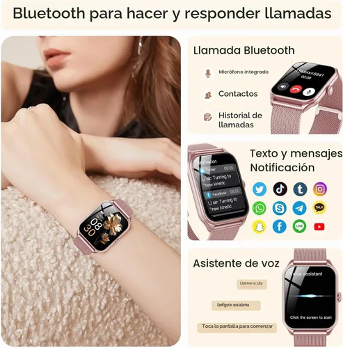 Vista 3 de Relojes inteligentes para mujer, rastreador de fitness HD de 1.83 pulgadas (respuesta/hacer llamadas), IP68 impermeable, más de 120 modos deportivos