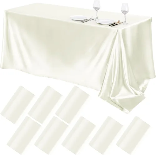 Vista 36 de TURSTIN Paquete de 4 manteles de satén negro de 102 x 58 pulgadas, mantel rectangular de seda brillante, tela suave, decoración de mesa para bodas