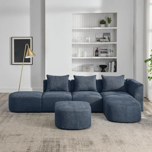 Vista 14 de Quarte Sofá seccional en forma de U, sofá modular con dos asientos individuales, dos sillas, combinación de bricolaje, tela de hilo en bucle Beige/5