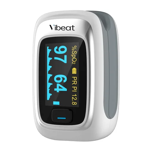 Vista 11 de Vibeat - Oxímetro de pulso de dedo, monitor de saturación de oxígeno en sangre, sensor de O2 de dedo con frecuencia cardíaca, baterías y cordón Negro