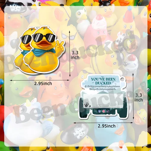 Vista 3 de Etiquetas de pato, tarjeta de pato, tarjeta de juego de pato, pato de goma para etiquetas, diseño de automóvil amarillo Dcuk y SUV, con agujero