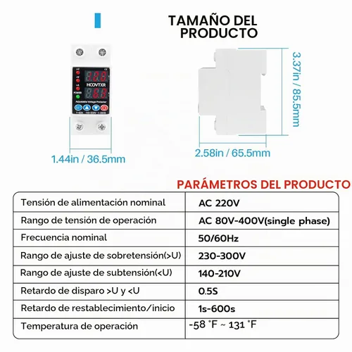 Vista 6 de Interruptor de Circuito Inteligente 110V, Corte de Baja Tensión de 1~63 Amp, Interruptor de Corriente AC Ajustable para Sistemas Solares (Negro)