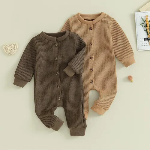 Vista 3 de Ynibbim Mameluco de invierno para recién nacido, para bebé, niño, niña, unisex, con capucha, ropa de gofre, de algodón, con botones
