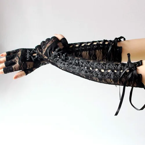 Vista 5 de Seeksmile Guantes Steampunk de longitud del codo con cordones