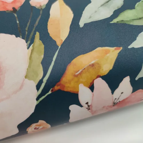 Vista 5 de Papel tapiz floral con fondo azul marino, autoadhesivo, extraíble, acuarela, flores, vinilo, papel de pared para estantería, encimera, decoración