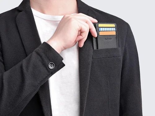 Vista 6 de Buffway - Billetera delgada minimalista de cuero con protección RFID para hombre y mujer
