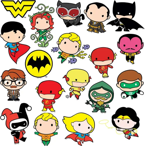 Vista 4 de Paquete variado de calcomanías de vinilo de lujo de 50 unidades de Justice League Chibi Superhero - Calcomanías troqueladas para laptop, botella