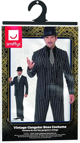 Vista 7 de Smiffys Disfraz vintage de jefe de gángster para hombre, grande, negro