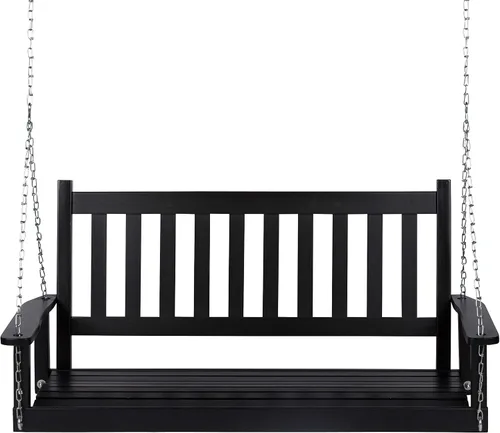 Vista 3 de Shine Company Maine - Columpio para porche de madera para exteriores de 54 pulgadas con cadenas, banco colgante, 4.5 pies, color negro