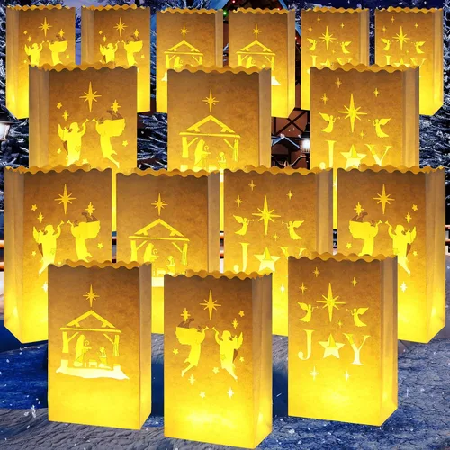 Vista 8 de Meanplan - Juego de 45 bolsas luminarias navideñas con vela LED sin llama Cristiano