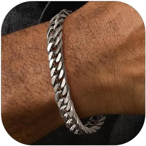 Vista 12 de FaithHeart Pulsera de eslabones cubanos de acero inoxidable para hombre, cadena de eslabones para hombre chapada en oro/negro/plata de 8/12/17mm