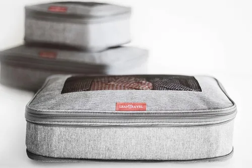 Vista 7 de LeanTravel Juego de 3 cubos de compresión para viajes color gris doble cremallera