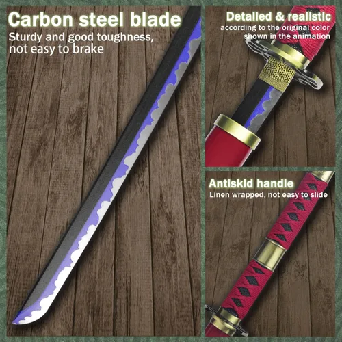 Vista 3 de Adust Espadas Roronoa Zoro de acero al carbono, espada de anime de metal real, disfraz de cosplay de Roronoa Zoro de 41 pulgadas en general, espada