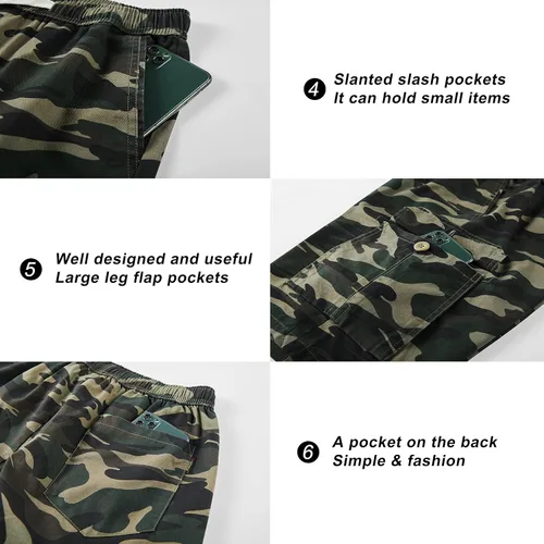 Vista 4 de VtuAOL Pantalones cortos cargo para mujer, cintura elástica, cómodos, de algodón, holgados