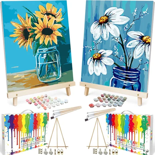 Vista 32 de BAISITE 0304 - Kit de pintura por números para adultos principiantes; paquete de 2 lienzos de 8 pulgadas de ancho x 12 pulgadas de largo; caja