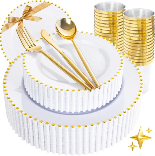 Vista 23 de supernal 100 piezas Platos de plástico negros y dorados, platos desechables negros, suministros de fiesta de Halloween que incluyen 50 platos