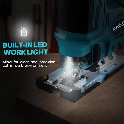 Vista 8 de bellaDimora Sierra caladora compatible con batería de 18 V, sierra caladora inalámbrica con luz LED de trabajo incorporada, bisel de 45 grados, 3