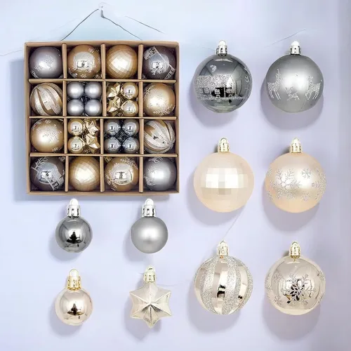 Vista 12 de Juego de 44 adornos de bolas de Navidad, adornos de bolas de Navidad inastillables para Navidad, vacaciones, corona y decoraciones de fiestas