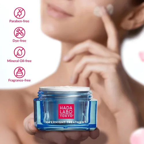Vista 5 de Hada Labo Tokyo Tratamiento antienvejecimiento durante la noche, crema de noche con ácido hialurónico para hidratación intensa, renovación