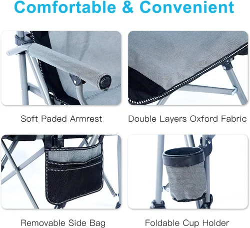 Vista 5 de Silla de camping para adultos, silla de césped plegable portátil para exteriores, silla de campamento resistente con soporte de hasta 330 libras