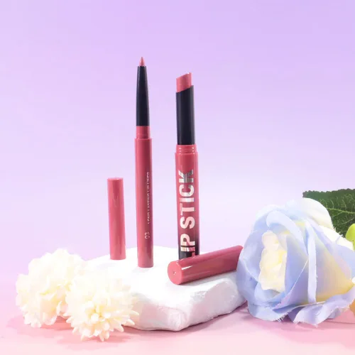 Vista 7 de AMY'S DIARY Juego de 2 lápices labiales y delineadores de labios rosa y morado, kit de delineador de labios y lápiz labial para mujeres, lápiz