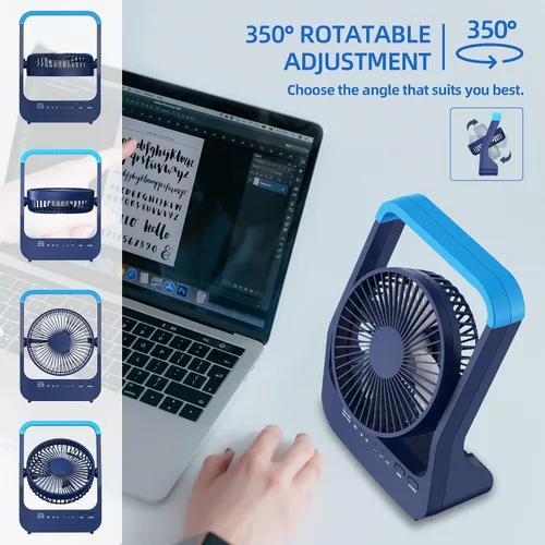 Vista 3 de Ventilador con batería recargable, ventilador de escritorio personal de 20000 mAh, ventilador de mesa USB portátil, ventilador de escritorio