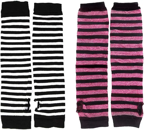 Vista 3 de Guantes largos a rayas sin dedos, juego de calcetines hasta la rodilla, punk gótico rock