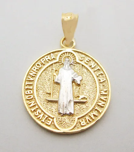 Vista 3 de Dije de oro amarillo de 10 quilates Medalla De San Benito de Nursia, Oro amarillo, Sin piedra