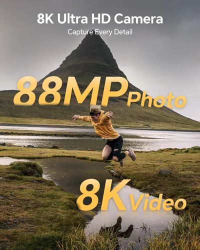 Vista 2 de Fulealfly Cámara digital 8K para fotografía, cámara WiFi de enfoque automático de 88 MP para video de YouTube con lente frontal y trasera, flash
