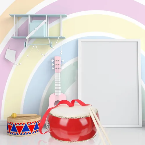 Vista 7 de Ipetboom Juego de 1 batería para niños, tambor para niños, tambor de bebé, tambor de mano para niños, juego de batería de juguete musical con palos