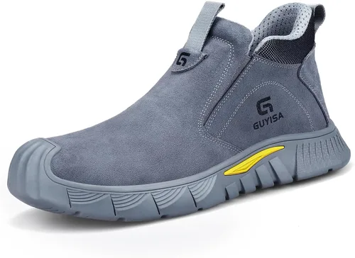 Vista 12 de GLANOUDUN - Botas de trabajo de soldadura para hombre, con punta de acero, antideslizantes, zapatos de trabajo indestructibles para hombre, zapatos