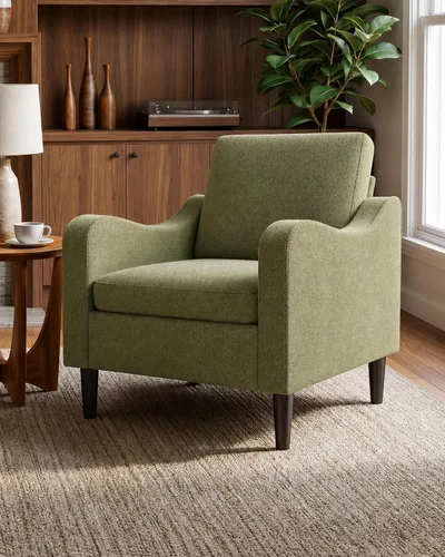 Vista 13 de LEVELEVE Silla con brazo Accent – marrón claro, silla de lectura cómoda tapizada para sala de estar, dormitorio, apartamento, sala de espera