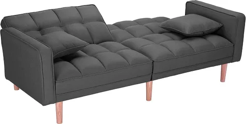Vista 7 de Sofá cama futón convertible, moderno sofá cama plegable tapizado de lino con dos almohadas, sofá cama de 75 pulgadas para sala de estar, dormitorio