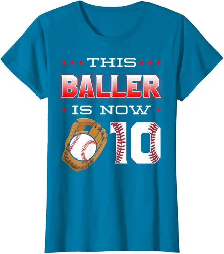 Vista 83 de This Baller Is Now 10 - Camiseta de béisbol para fiesta temática de cumpleaños número 10, Negro