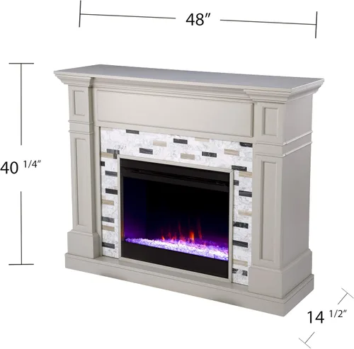 Vista 5 de SEI Furniture Birkover - Chimenea eléctrica que cambia de color con envolvente de mármol, gris/negro/blanco