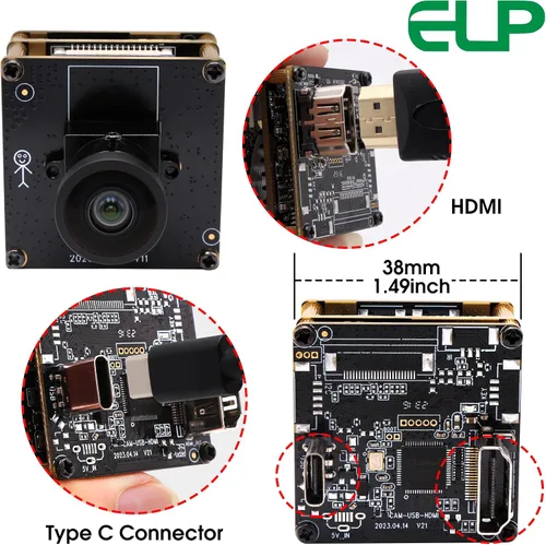 Vista 8 de ELP Cámara USB HDMI 4K - Gran angular, zoom digital 2X, H.265, 8MP, UVC USB2.0 para portátil y monitor