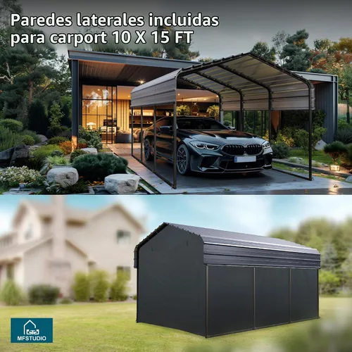 Vista 3 de MFSTUDIO - Cochera metálica de 10 x 15 pies, cochera resistente con paredes laterales