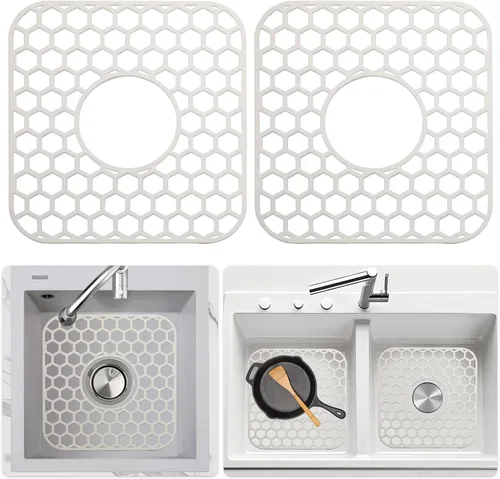 Vista 36 de Bestjing Paquete de 2 protectores de silicona para fregadero de cocina, accesorio de rejilla de cocina de 12 x 11 pulgadas, tapete antideslizante
