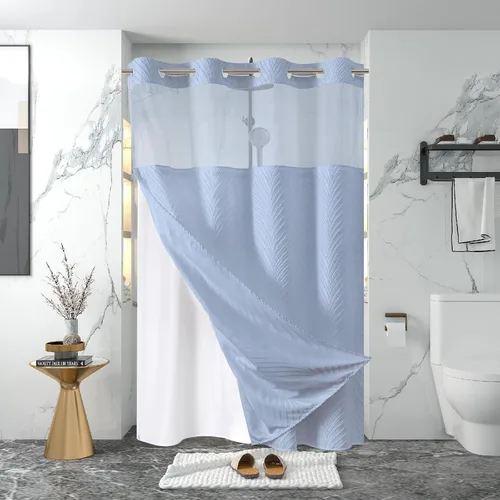 Vista 29 de eachope stall no Hook - Cortina de ducha mechonada con juego de forro a presión, forro interior de tela impermeable blanca, cortina de ducha