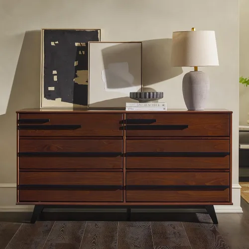 Vista 4 de Walker Edison Malhia Cómoda minimalista contemporánea de madera maciza con 6 cajones, 60 pulgadas, nogal