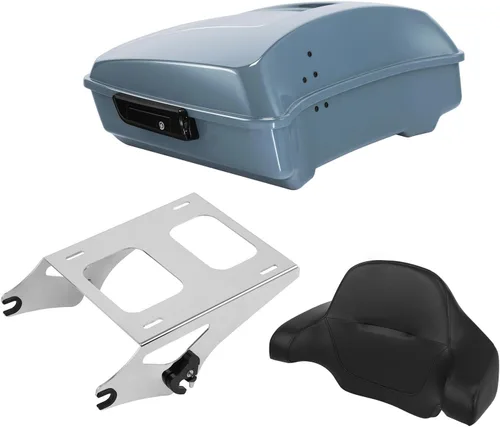 Vista 21 de TCT-MOTORPARTS Atlas Silver Metálico Maletero de Viaje Modificado con Respaldo y Montaje en Rack Adecuado para Harley Touring 14-25 Street Glide