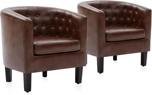 Vista 10 de BELLEZE Sillas de acento negras para sala de estar, elegante silla de brazo tapizada con respaldo capitoné en forma de barril, silla de club