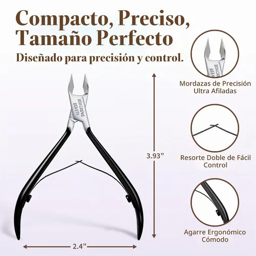 Vista 3 de Cortador de Cutículas Profesional de Acero Inoxidable Alicates de Cutículas con Cuchillas Afiladas y Doble Resorte Cortaúñas de Cutículas Negro Pack