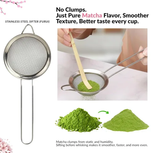 Vista 3 de Juego de batidor Matcha – Kit de inicio de matcha tradicional japonés con cuenco, batidor de bambú y tamiz Juego completo de ceremonia de té Rosa