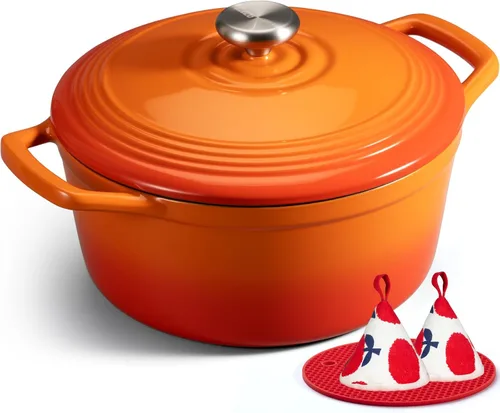 Vista 10 de Overmont - Horno holandés de hierro fundido esmaltado, de 4.5 QT, con tapa, libro de cocina (idioma español no garantizado) y agarraderas de verde